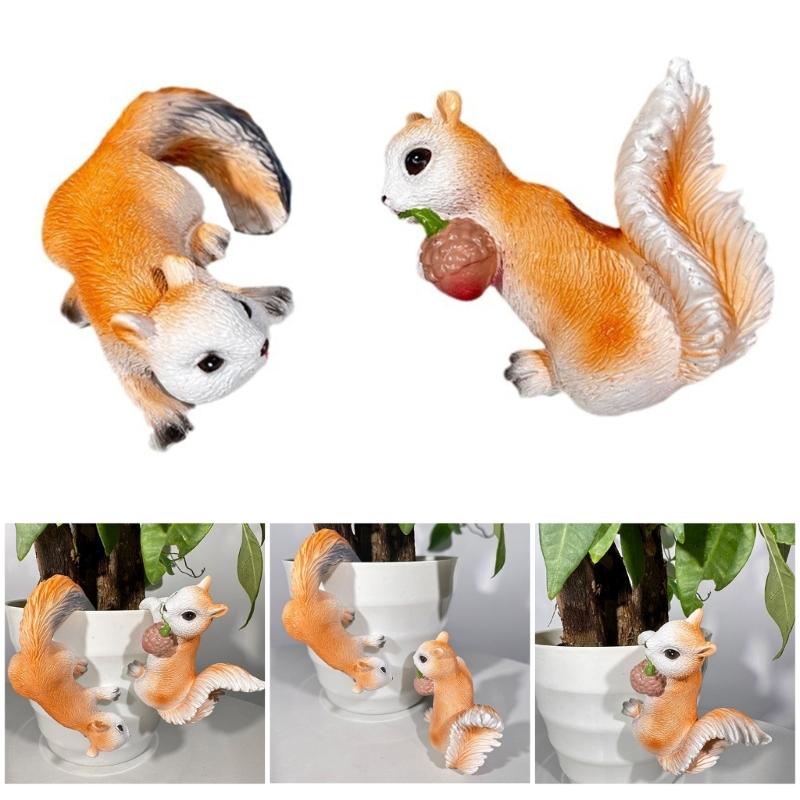 Pack of 2 Cute Squirrels Hanging Figurines Planter Hangers Resins Animal Statues for Indoor and Outdoor Decoration