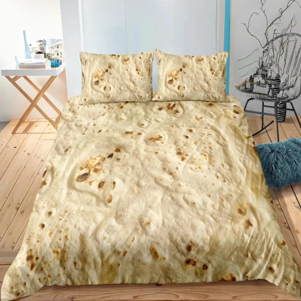 Pizza Bettbezug-Set Käsepizza Bettwäsche-Sets Pepperoni Nudeln Bettdeckenbezug-Set Full Queen Größe Lebensmittel-Thema Gesteppte Decke