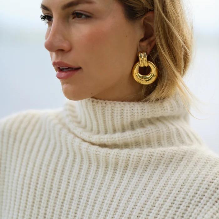 CARLIDANA New Arrival Minimalist Stainless Steel Gold Plated Stripes Hoop Earring Women Tarnish Free Chunky C Stud Earrings