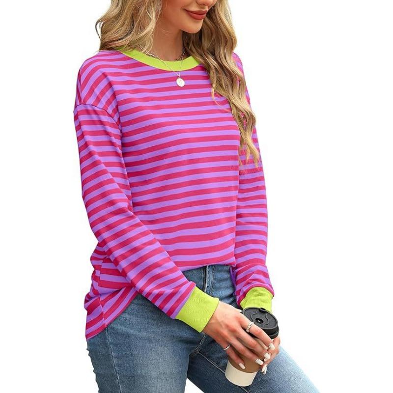 GMXIA Mode Femme Décontracté Loisirs Automne Hiver Imprimé Rayures Manches Longues Col O Blouses & Chemises