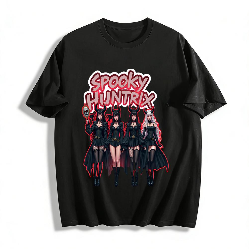 

Spooky Huntrix Gothic Girl Group Print T-shirt Halloween Themed Cool Top For Trendy Girls Pure cotton T-shirt XXS