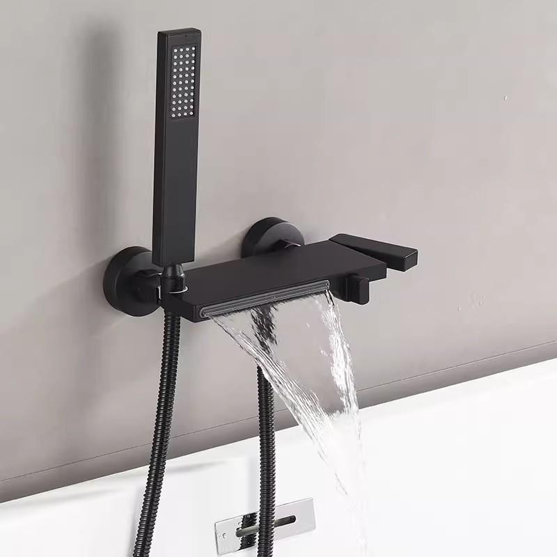 Gray Bathtub Shower Set Hot & Cold Black Bathroom Shower Faucet Chrome Bathroom Foldable Shower Faucet Set with Slid Bar Brass