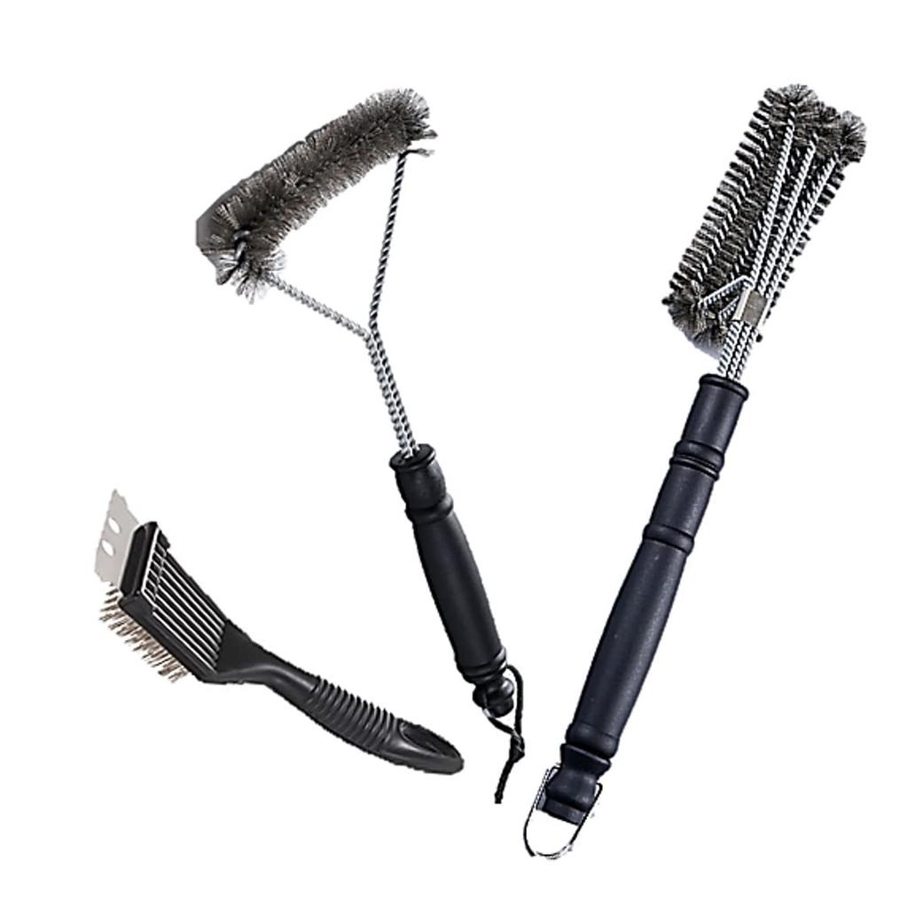 ST TS 3-Piece BBQ Brush and Grill Brush Set for Grills and Iron Plates, Camping, BBQ Gear, Tools, Gold Brush, Cleaning Scraper