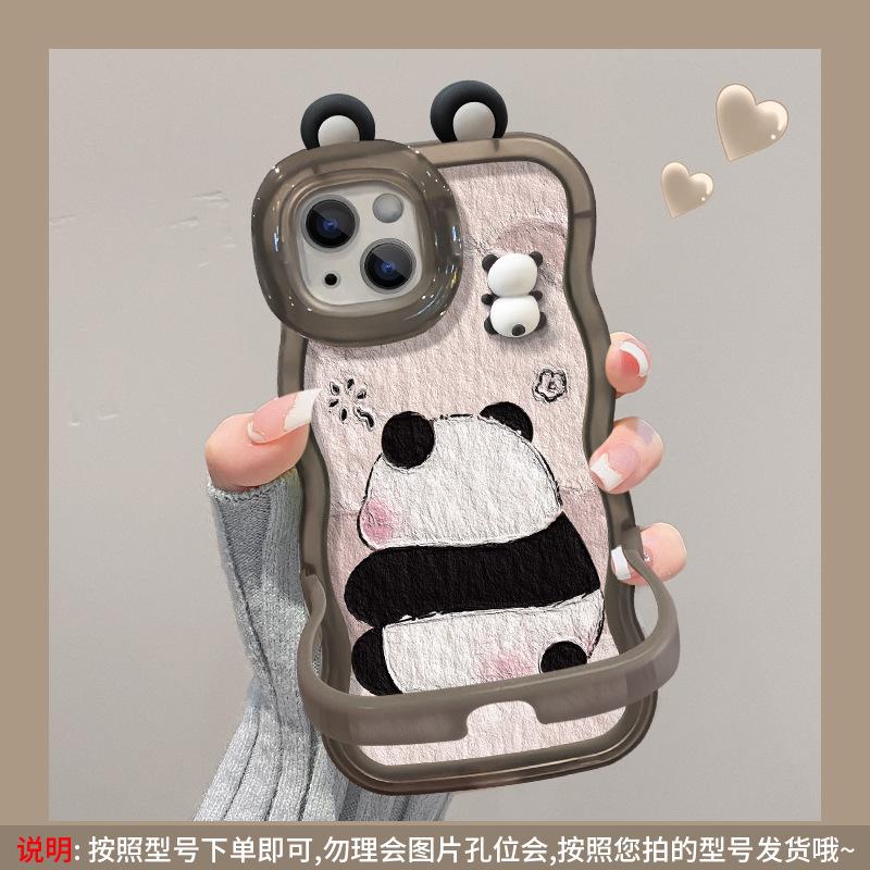 Applicable To Apple 15Pro Mobile Phone Case Iphone13 Cute Panda Doll 14 Invisible Double Bracket 12 Silicone 17