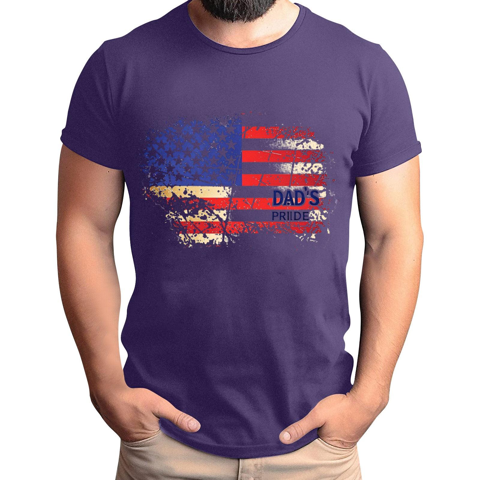 

Men s Father s Day Flag Printed T-Shirt Men s Loose Casual Short Sleeve Top XL фіолетовий