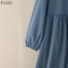ZANZEA Women Casual Round Neck Solid Color Loose Long Sleeve Long Dress