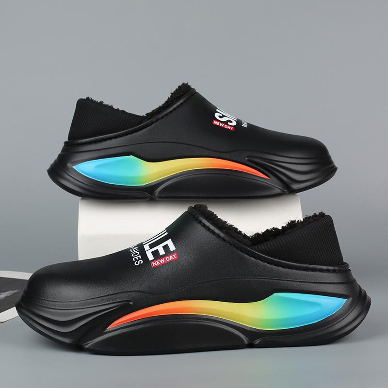 

Зимние мужские теплые тапочки Хлопковые тапочки Уличные Домашние Теплая обувь Водонепроницаемые Мужские Домашние Спальные Плюшевые Теплые тапочки 38-39 чёрный/оранжевый