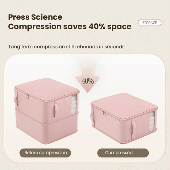 Collapsible Comforter Bag Zippered Self Compression Clothes Storage Bag with Transparent Window Large Capacity Expandable Closet Organizer