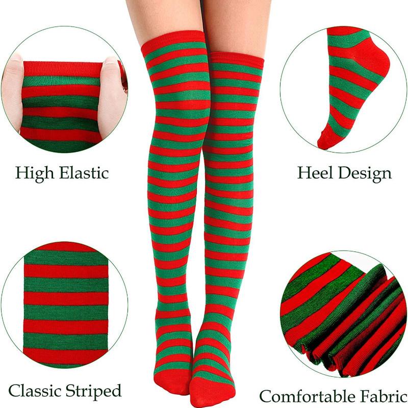 Women Socks New Year Gift Striped Christmas Decorations High Socks Cotton Long Stockings Girls Striped Knee Socks