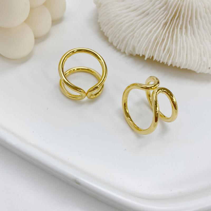 Gold Color Double Layer Line Rings For Women Simple Sell Resizable Rings Cool Party Jewelry Wholesale