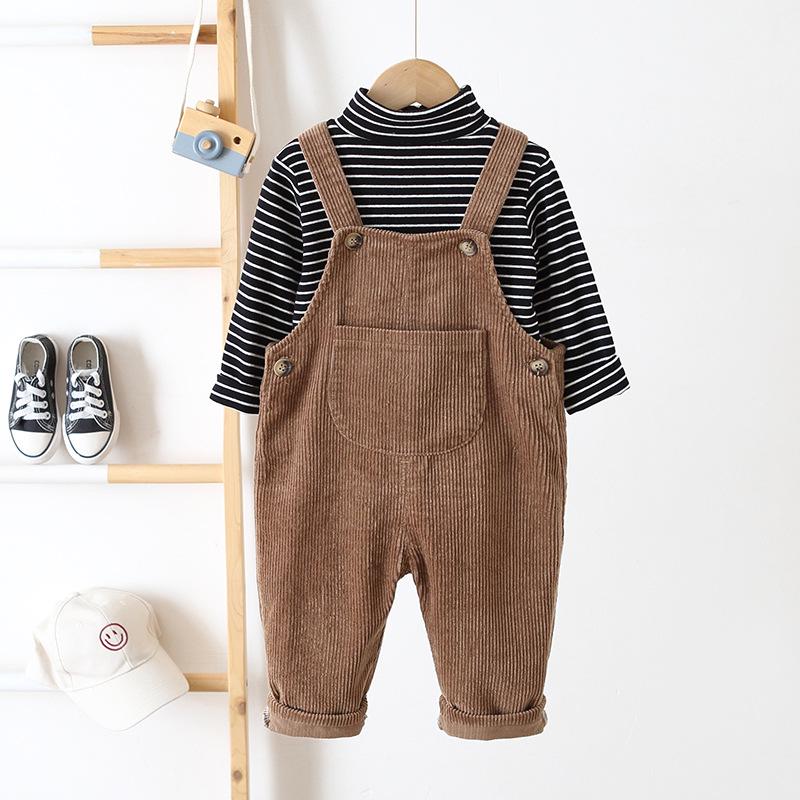 Cross2026 Kids' Corduroy Overalls - Korean Style for 0-3 Years, Versatile Spring/Autumn Wear