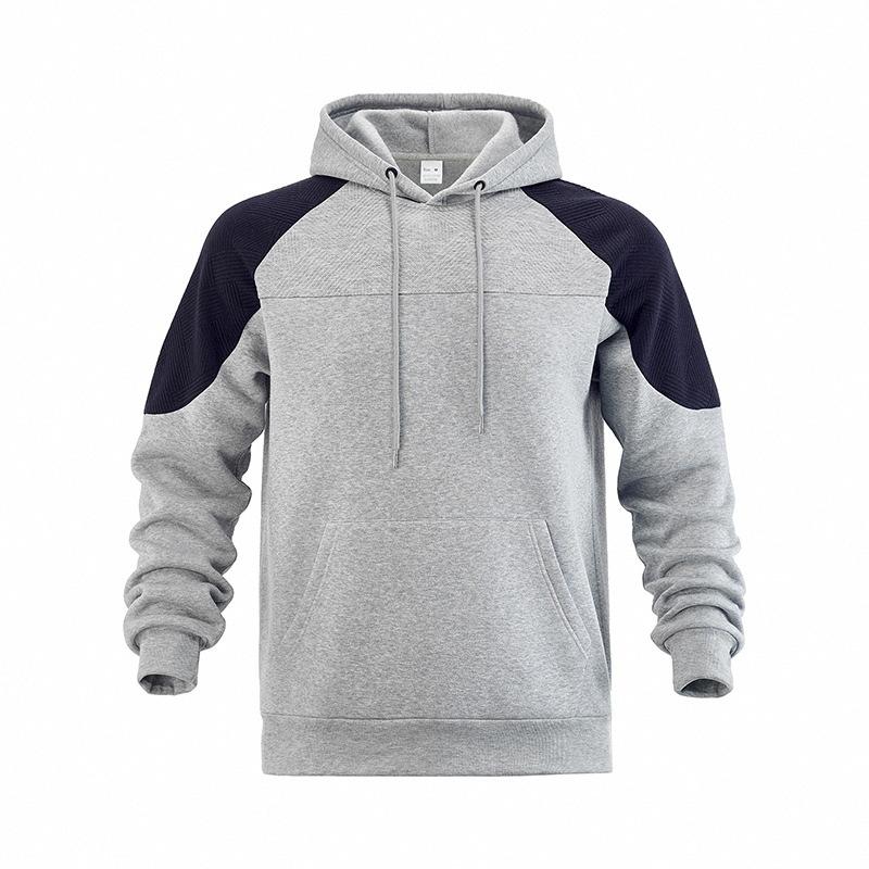Men's Color Block Raglan Hoodie, Contrast Spliced Textured Long Sleeve Drawstring Pullover Hooded Sweatshirt with Kangaroo Pocket