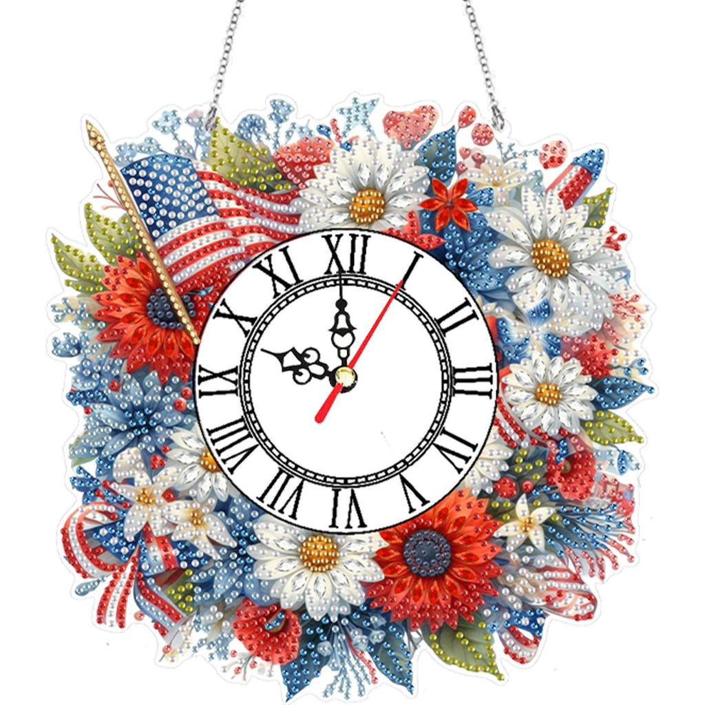 Acrylic Special Shape Wreath Diamond Painting Wreath Clock 5D Diamond Painting Clock Art Craft Diamond Painting Hanging Clock