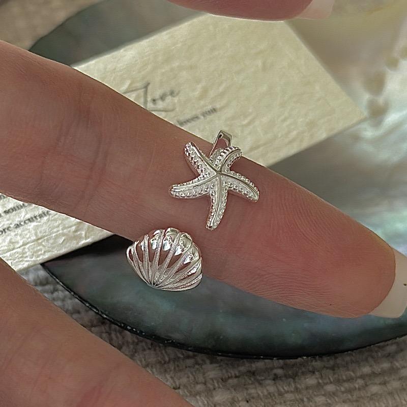 

925 Sterling Silver Rings For Women Geometric Fine Jewelry Finger Adjustable Fish Star Ring For Party Birthday Gift resizable