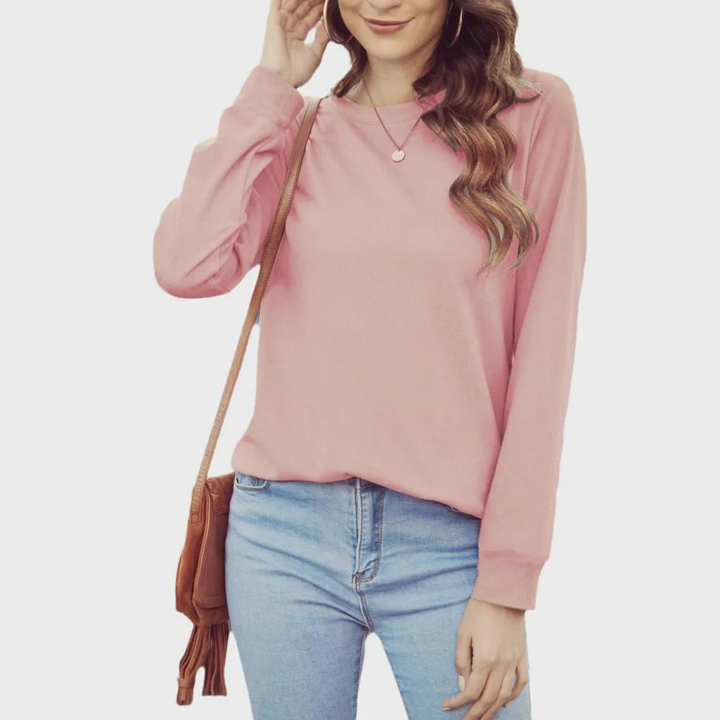 New 2023 Autumn/Winter European & American Women's Solid Color Round Neck Long Sleeve T-shirt