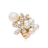 French Retro Pearl Rhinestone Irregular Flower Star Geometric Ring