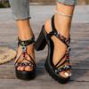 Women's Chunky High-Heeled Waterproof Sandals: Single & Fine Straps, Versatile Spring/Summer Fashion