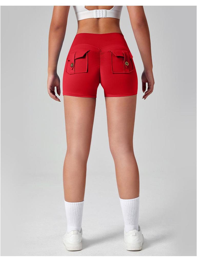 Women's High Waist Peach Butt Yoga Shorts with Pocket - Quick-Dry, High Elastic Fitness Running Pants