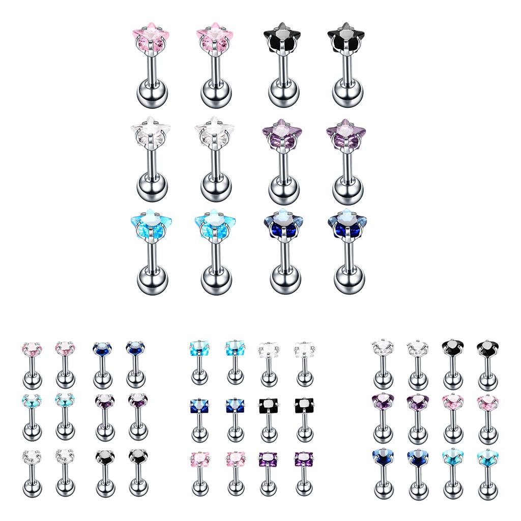 12 Pieces 16G Stainless Steel Cubic Zirconia Earrings for Women Stud Body Jewelry Set