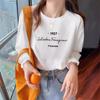 White Cotton Womens Long Sleeve Tee Korean Round Neck Base Layer Plus Size Casual Autumn Womens Top