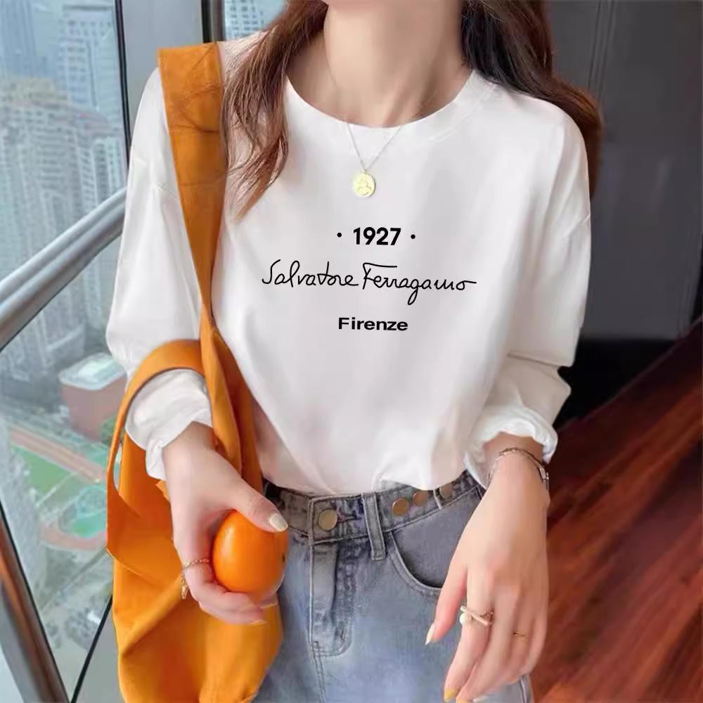 White Cotton Womens Long Sleeve Tee Korean Round Neck Base Layer Plus Size Casual Autumn Womens Top