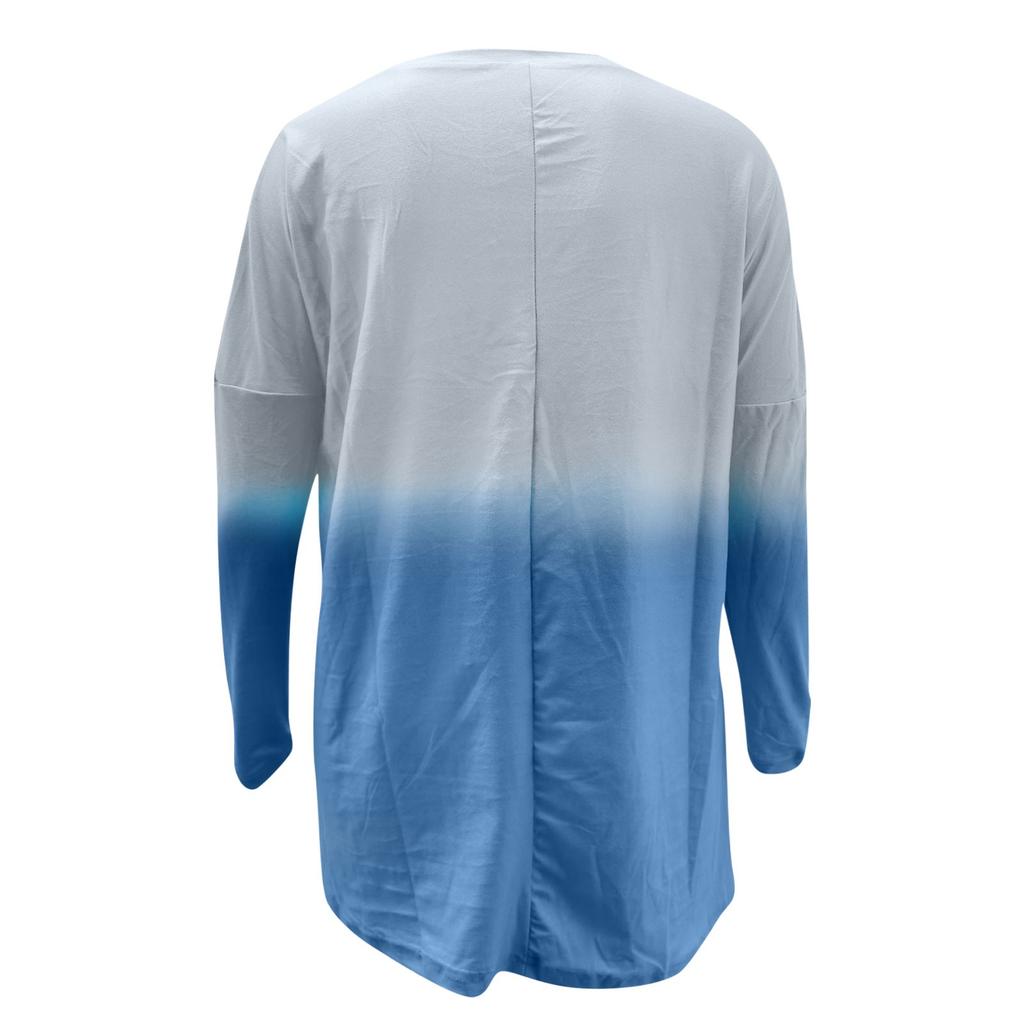 Long Tunic Pullover Sweatshirt Blouse Tops For Women Long Sleeve Casual Baggy Pullover Jumper Pocket Tunic Gradient Wear T-Shirt Tops