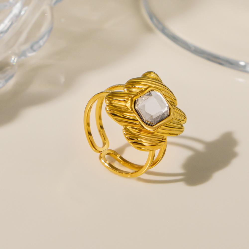 Elegante Anello Geometrico Irregolare in Acciaio Inossidabile con Zirconi per Donna