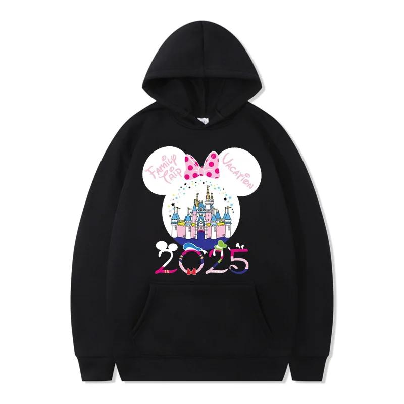 Funny Disney Hoodie My First Trip 2025 Mickey Minnie Printed Pullovers Tops Autumn Versatile Sweatshirts Women Casual Clothes
