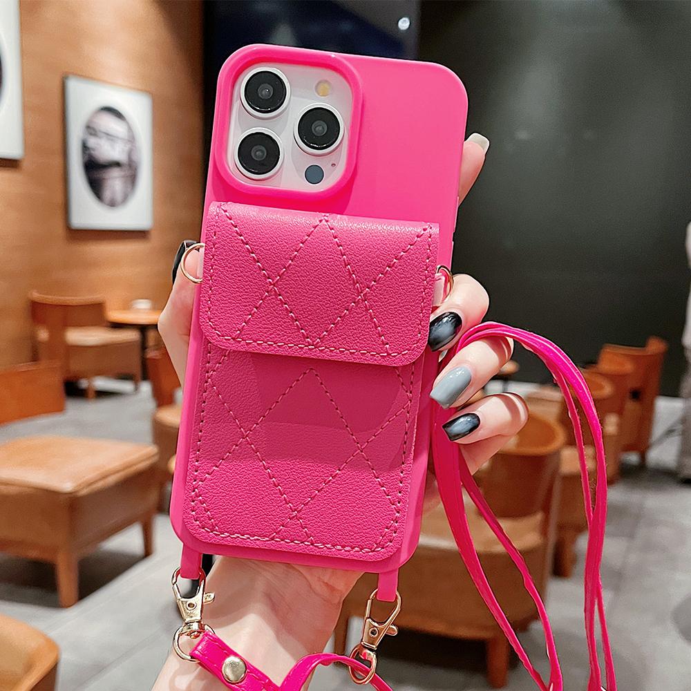 Leather Wallet Crossbody Lanyard Necklace Silicone Case For iPhone 16 14 12 15 13 Pro Max Slot Card Holder Shockproof Soft Cover