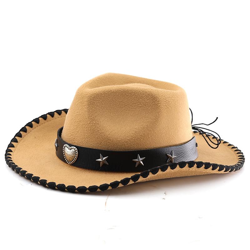 Couples Curled Edge Cowboy Hat Fashion Star Decoration Prairie Knight Hat Ball Party Versatile Top Hat