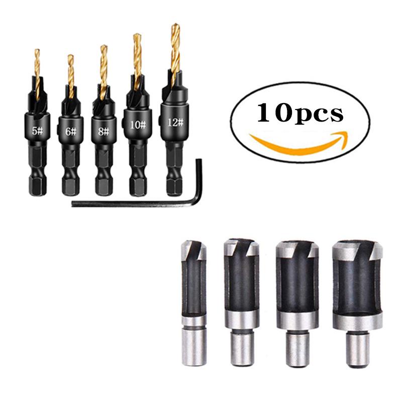 Titanium-Plated Hex Handle Cork Drill & Countersink Bit Set