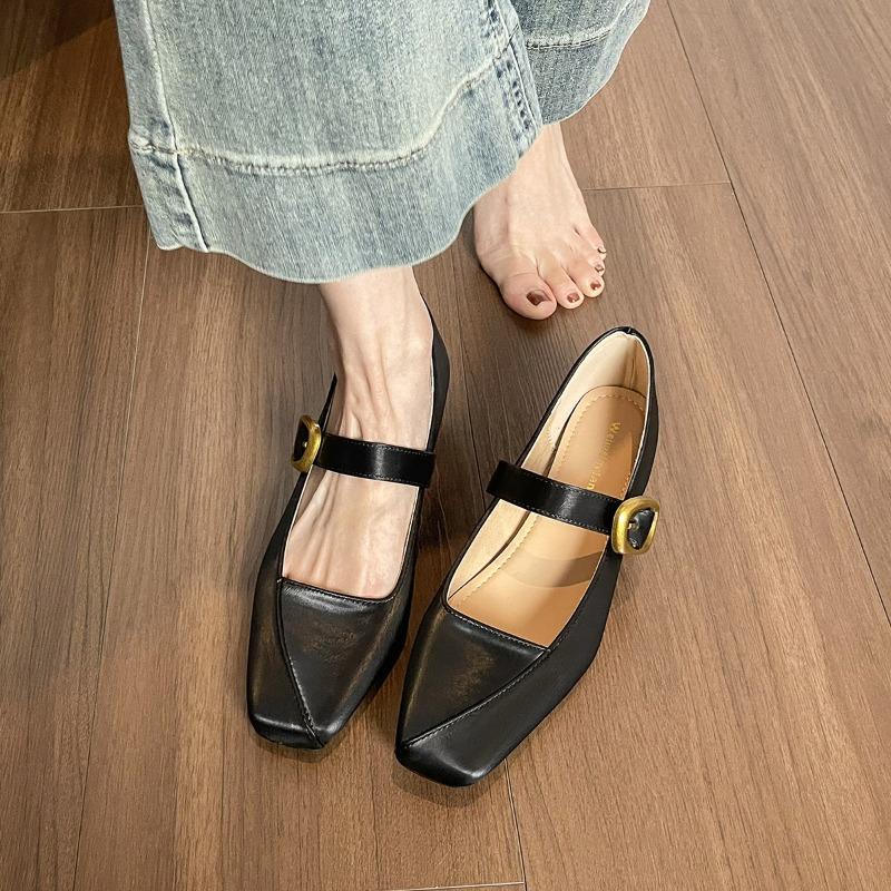 Square-toed Single Shoes with A Shallow Mouth and Thick Heels, Elegant Commuter Women's Shoes