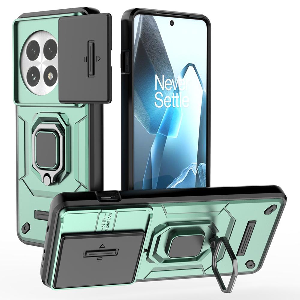 

For OnePlus 13 Case PC+TPU Kickstand Phone Protector with Lens Cover Green