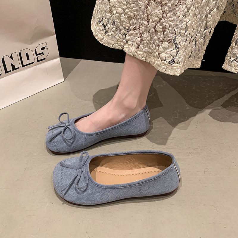Damskie Baleriny Retro Ultra-miękkie Wiosenne Damskie Buty Kokarda Płaska Podeszwa Mokasyny Buty Rekreacyjne Wygodne Skórzane Baletki Damskie