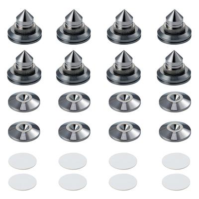 Pailvens Speaker 8 Height Adjustable Speaker Metal Spike Stands with 16 for Improved Audio Sound Quality and Vibration Black Insulators, Pieces,