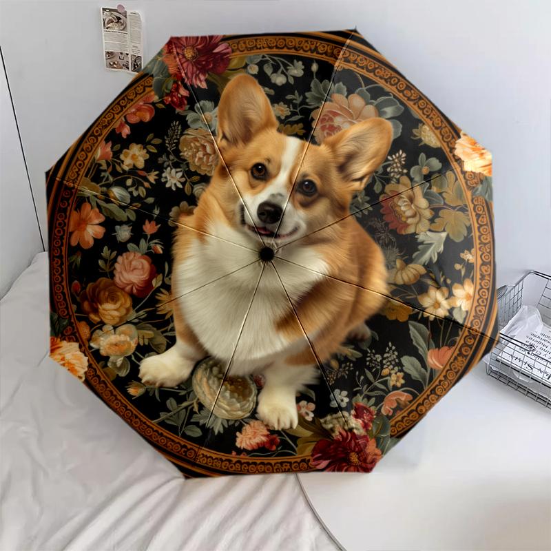 Dog pattern, automatic folding umbrella, portable and foldable design, 8 ribs, a Christmas or birthday gift.