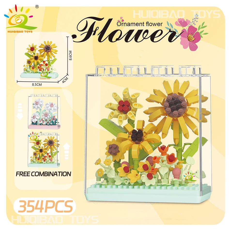 Non-Toxic Moc Bouquet Sunflower Potted Plant Micro Building Blocks Eternal Flower Model Diy Home Desk Decoration Brick Toys Gift