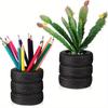 1pc Creative Tire Shaped Pen Holder School Stationery Supplies Pencil Holder Storage Bucket Unique Office Desk Organizer