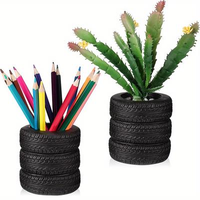 1pc Portalápices Creativo con Forma de Neumático Suministros de Papelería Escolar Portalápices Cubo de Almacenamiento Organizador Único para Escritorio de Oficina