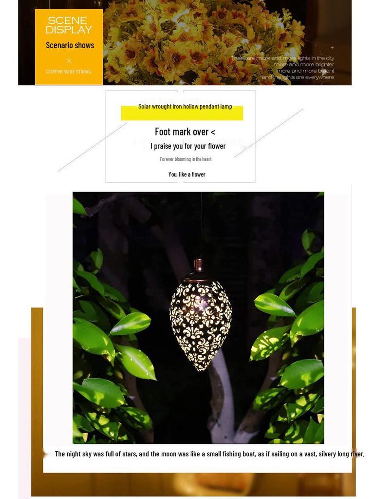 Wrought Iron Solar Waterproof Garden Lamp with Water Drop Projection