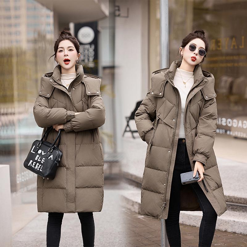 

Женский длинный пуховик с капюшоном - Зимнее пальто до колена, утолщенное и теплое (HE99828) Size L (130-145 Jin)