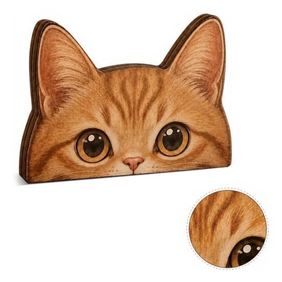 Thoughtful Gifts for Cat Owners Peeking Orange Wooden Figurine, Cute Head Decoration, Handmade Durable Sculptures Natural Wood Tabletop Ornament, Gift