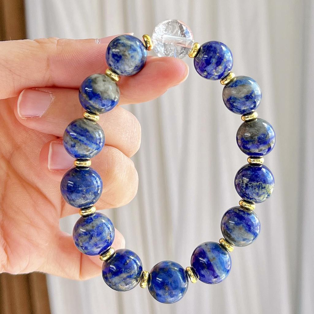 12Mm Natural White Crystal Lapis Lazuli Design Bracelet Bracelet.