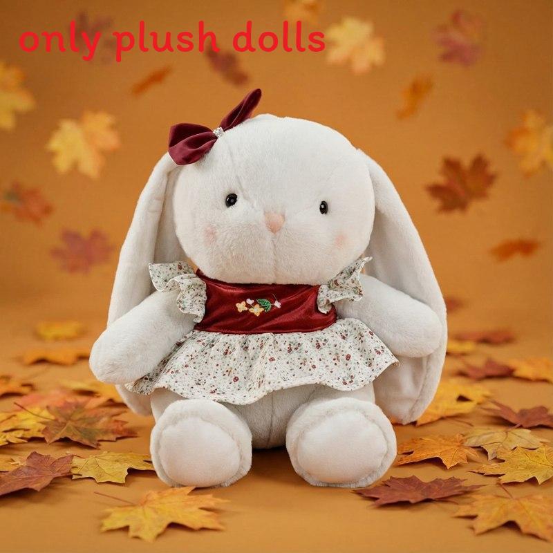 Plush Rabbit Toy For Kids And Adults With Floral Print Dress And Bow Decoration For Girls