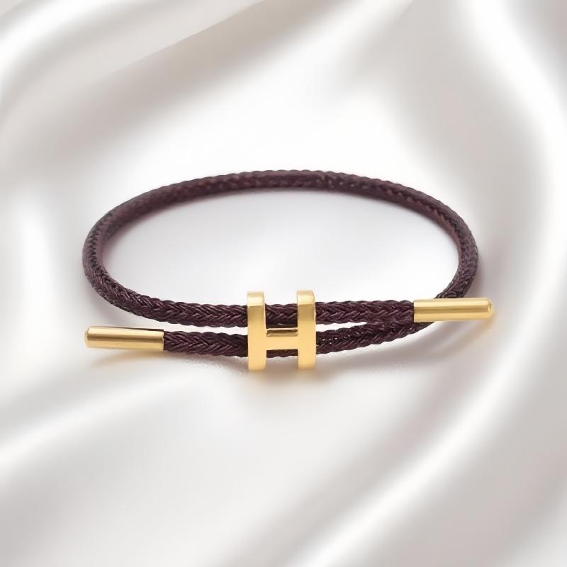 

Универсальный и атмосферный браслет из нержавеющей стали с H-образной пряжкой и веревкой, регулируемый, водонепроницаемый, из титановой стали, для женщин и мужчин кофейный