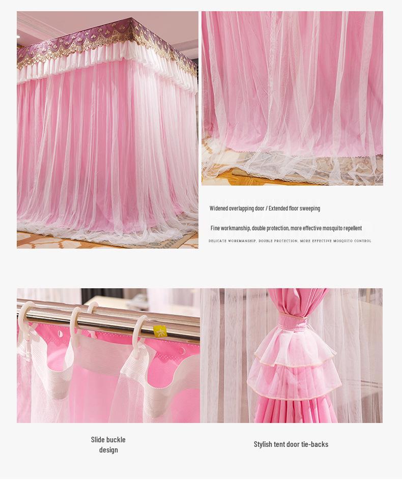 Double Layer Blackout Curtain Mosquito Net with Stainless Steel Bracket - Floor-Standing Design