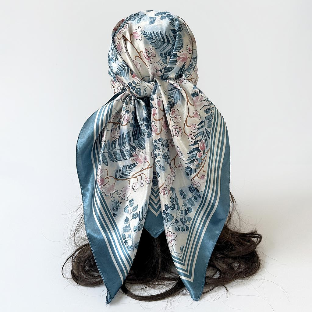 90cm Large Square Scarf Silk Scarf Headband Flower Printing Scarf Scarf Satin Square Scarf for Women