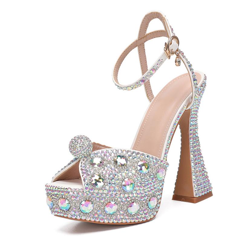 

Модная Liyke Подиумная Мода Кристалл Стразы Платформа Сандалии Женские Сексуальные Толстая Подошва Пип-То Супер Высокий Каблук Свадебные Банкетные Туфли 38