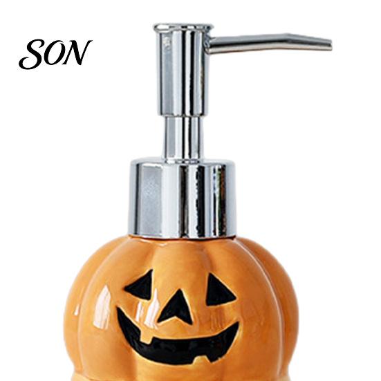 Ceramic Soap Pump Bottle Halloween Ghost Dispenser, with Stainless Steel Pump, Pumpkin Refillable Holiday Theme Dispenser Liquid Hand Container, Empty