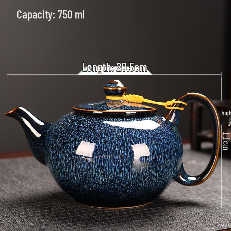 Jian Zhan Tianmu Glaze Ceramic Teapot, Large-Capacity Single-Handle Gongfu Tea Brewer